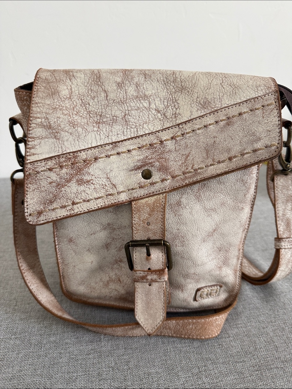Distressed White Crossbody Bag with Buckle Flap - Picture 12 of 15